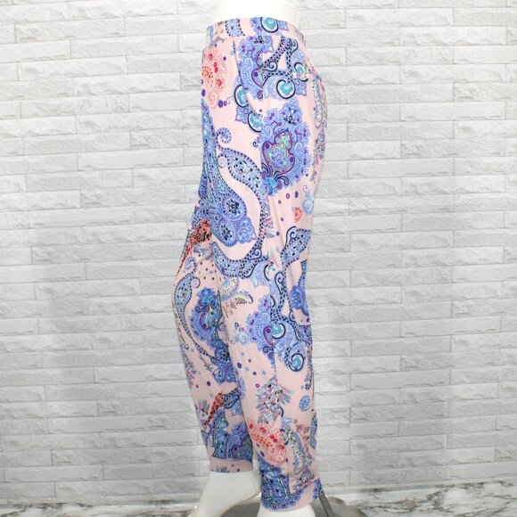 EXPRESS Joggers Pants Paisley Jersey Pleated Loungewear Floral Boho Blue Small - Picture 5 of 15
